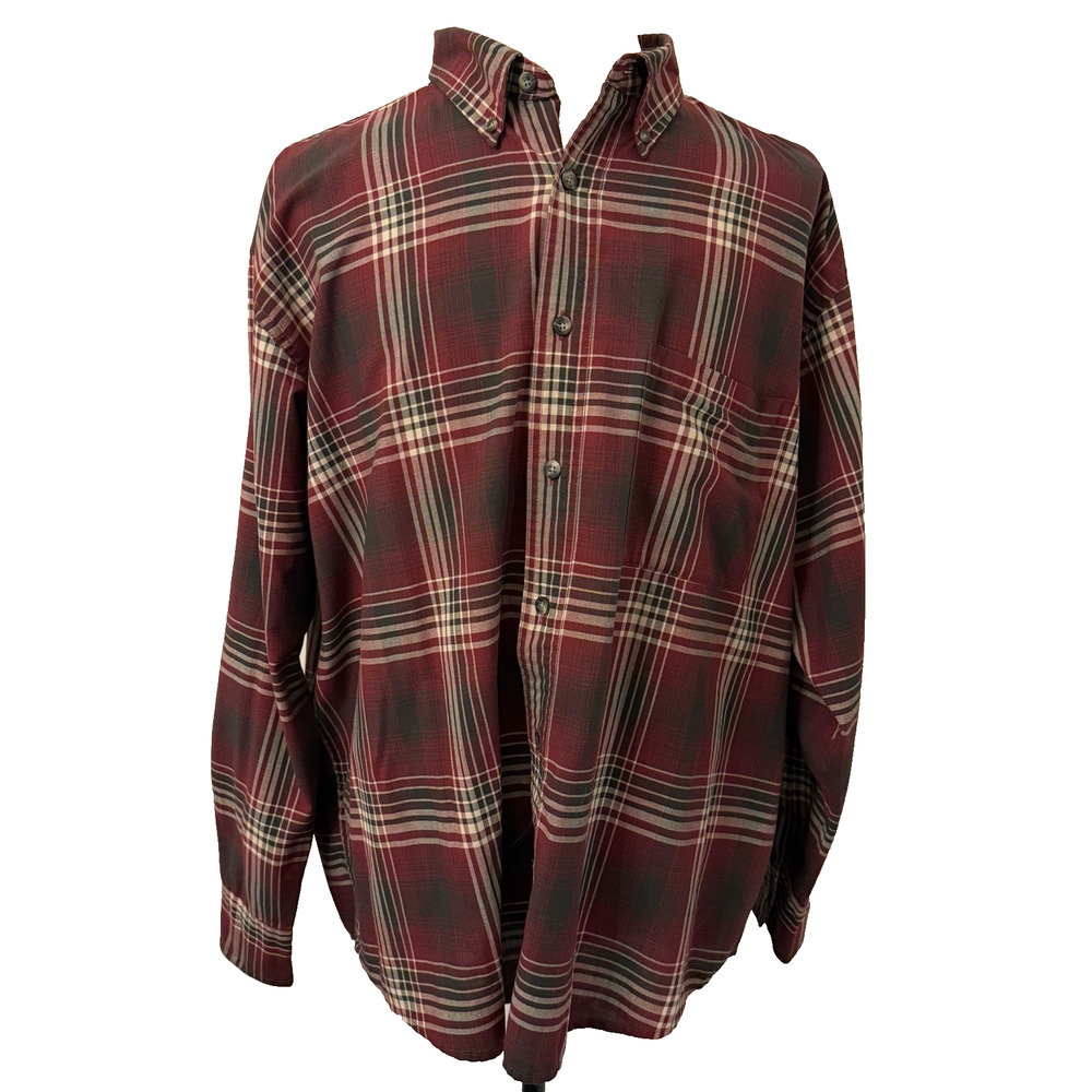 Cabela’s Men’s Button down Shirt XL Long Sleeve Burgundy Plaid